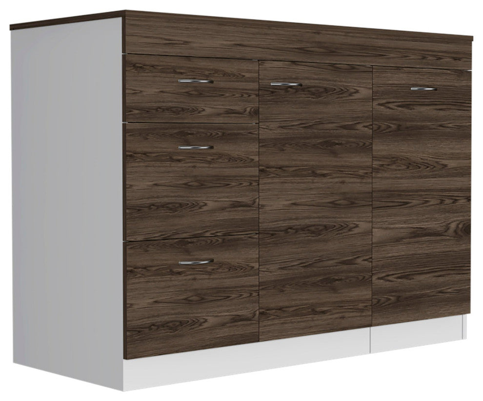 Modern Base Storage Cabinet, Spacious Storage Space & Countertop, White/Walnut