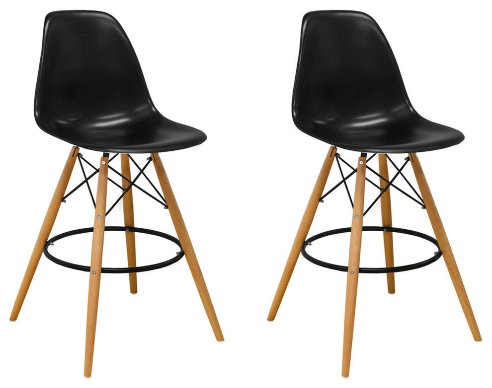 Mod Made Paris Tower Modern Barstool, Set of 2, Black