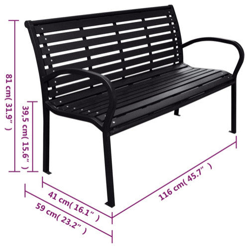 vidaXL Outdoor Patio Bench Garden Bench with Armrests Black Steel and WPC