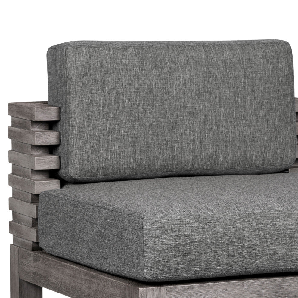 Vivid Outdoor Patio Bar Stool, Gray Eucalyptus Wood With Gray Olefin Cushions