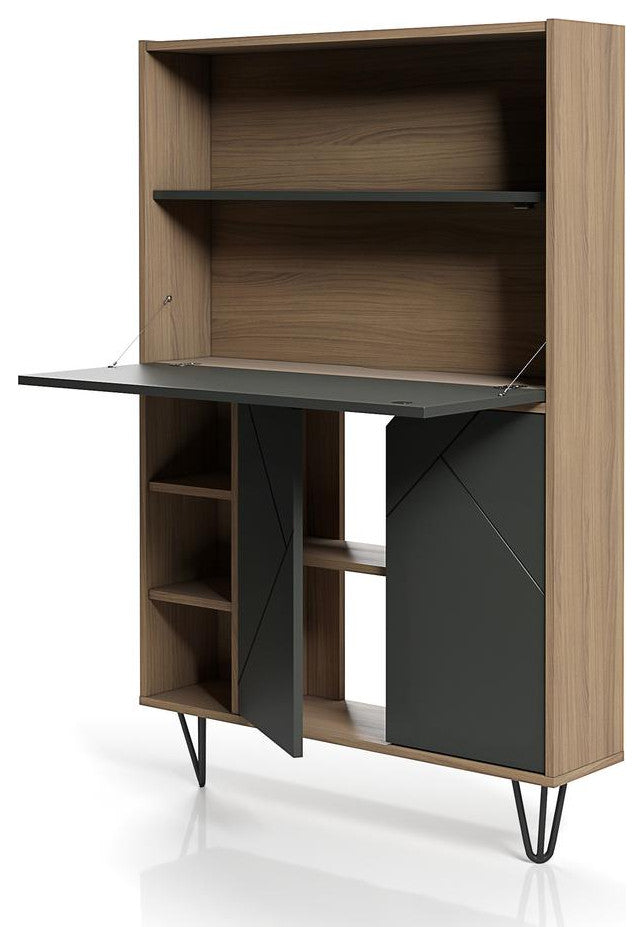 Nexera 611057 Slim Secretary Desk, Nutmeg And Charcoal Grey