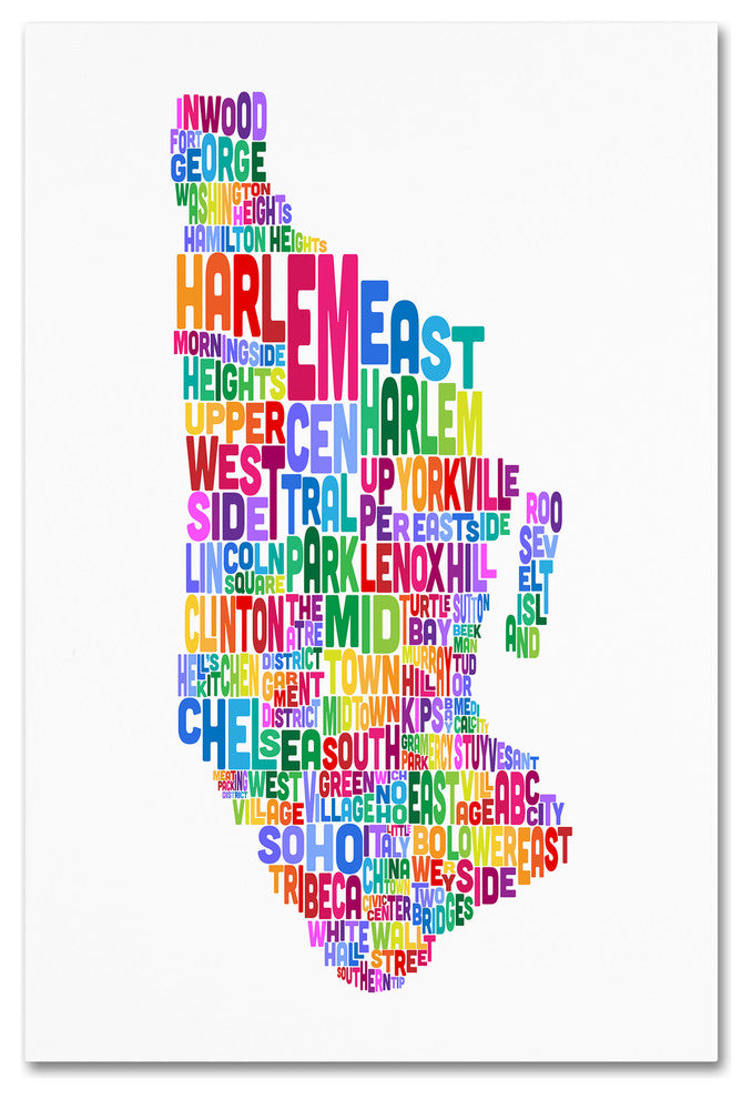 "Manhattan New York Typography Text Map" Canvas Art by Michael Tompsett