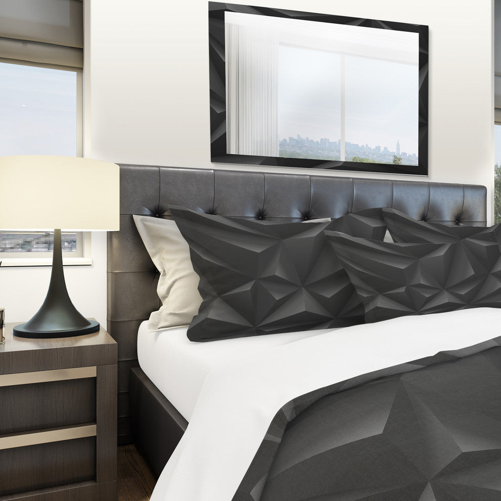 Deep Black Geometric Crumpled Modern Duvet Cover Set, King
