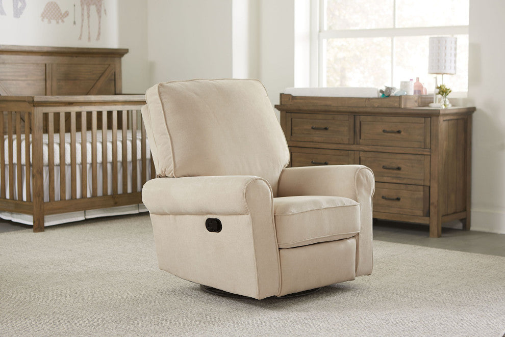 Savannah Wood Upholstered Manual Swivel Glider and Recliner, Cloudy