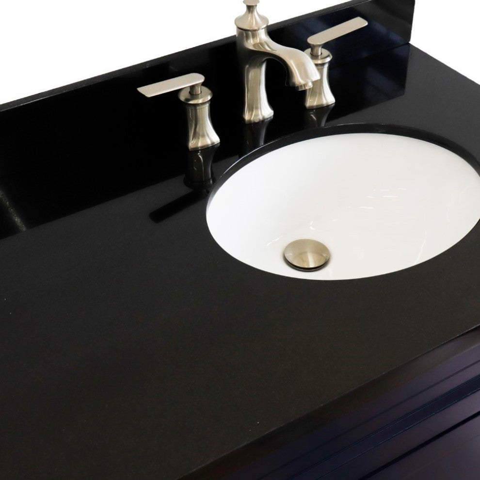 37" Single Sink Vanity, Blue Finish With Black Galaxy Granite