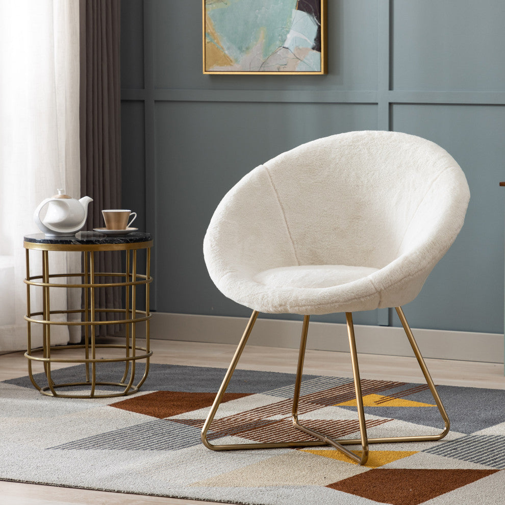 Fuzzy Faux Fur Papasan Accent Chair, White