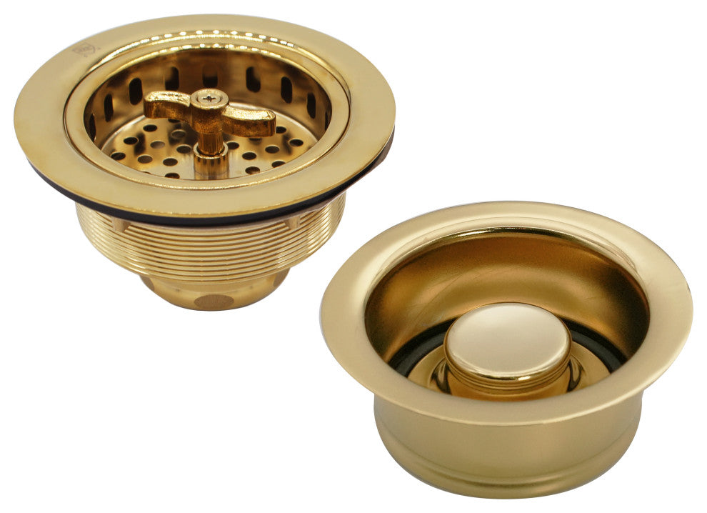 Two Wing Nut Style Large Kitchen Basket Strainer, Antique Copper, Polished Brass