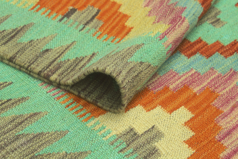Sangat Kilim Maliheh Red/Light Green Runner, 2'9x9'11
