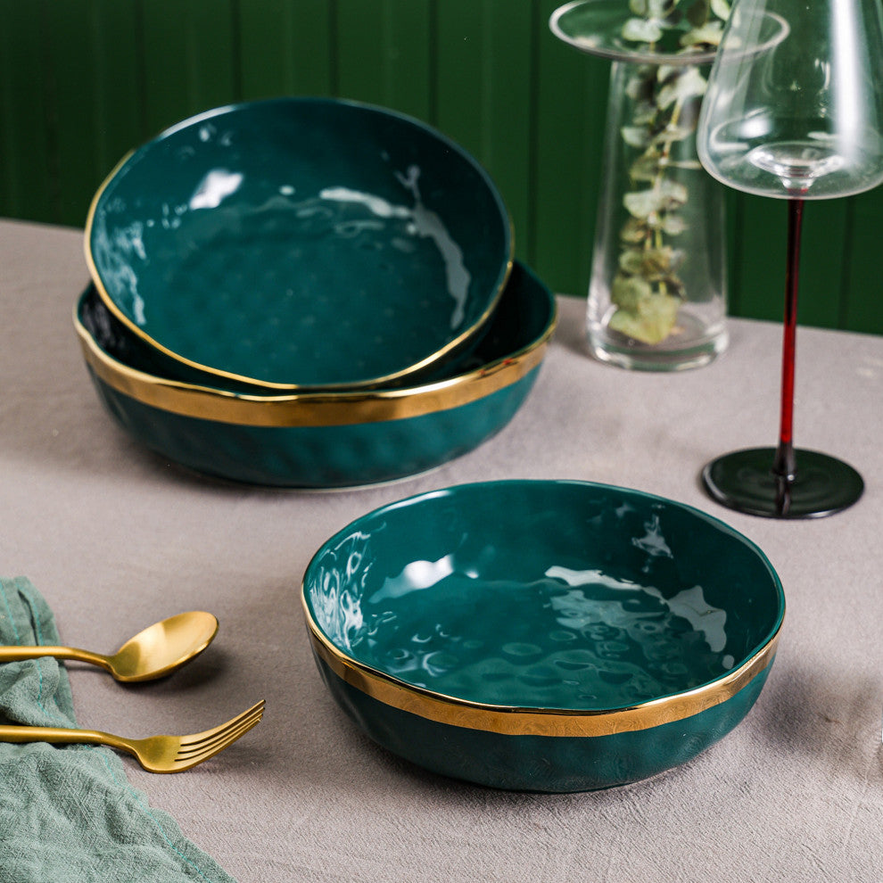 3-Piece Stone Lain Florian Porcelain Serving Bowl Set, Green