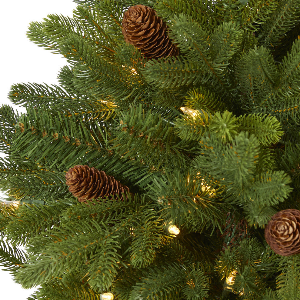 4' Yukon Mountain Fir Faux Xmas Tree W/Lights, Pinecones & 386 Bendable Branches