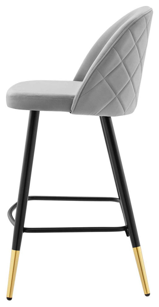 Counter Stool Chair, Set of 2, Velvet, Metal, Gray, Modern, Bar Pub Bistro