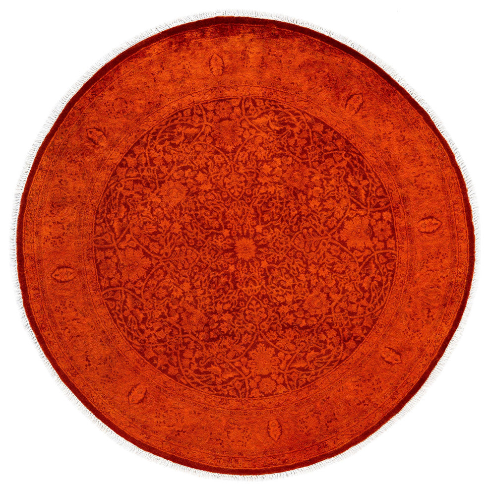 Overdyed One-of-a-Kind Hand-Knotted Area Rug Orange, 5' 0" x 5' 0"