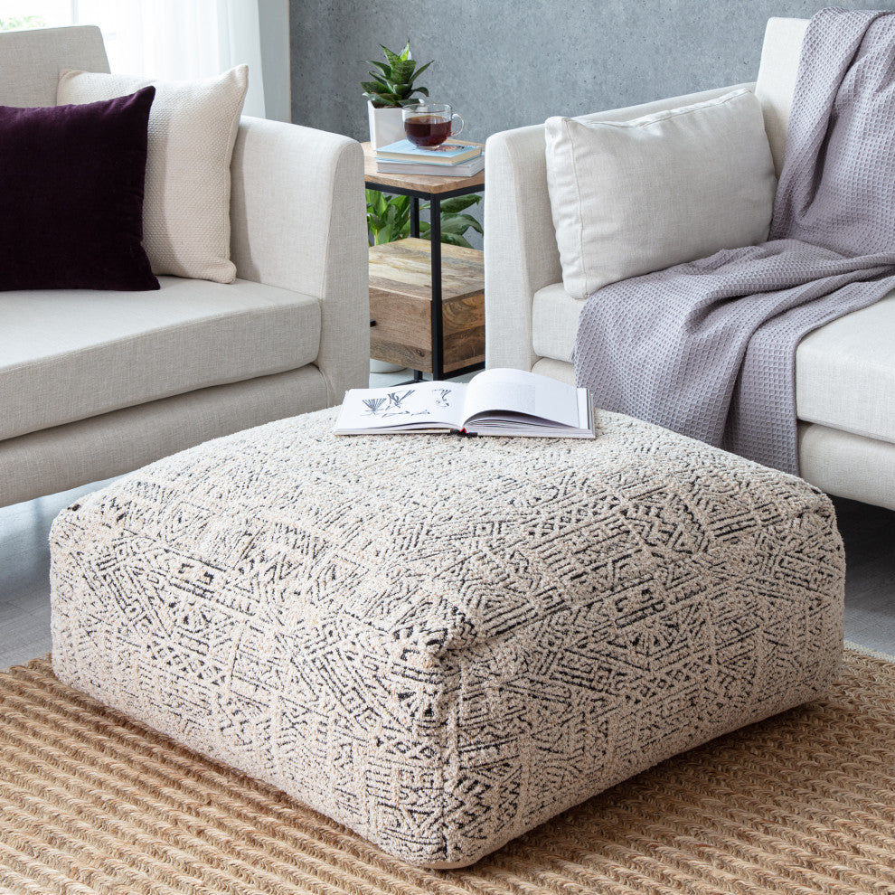 Escondido 34" x 34" x 16" Gray and Ivory Ottoman