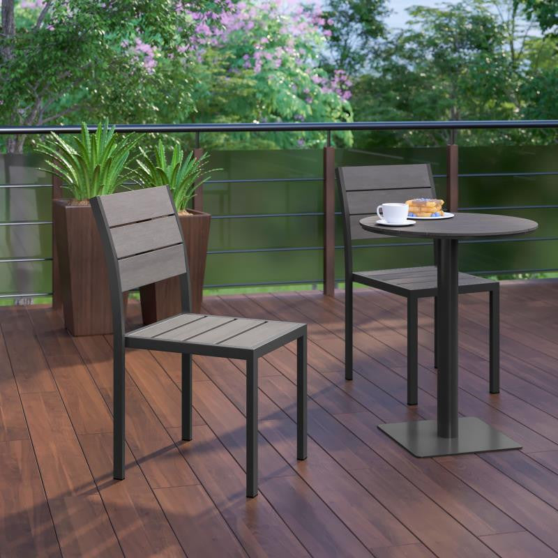 Finch Commercial Grade Stackable Patio Side Chair Chair with Arms, Gray