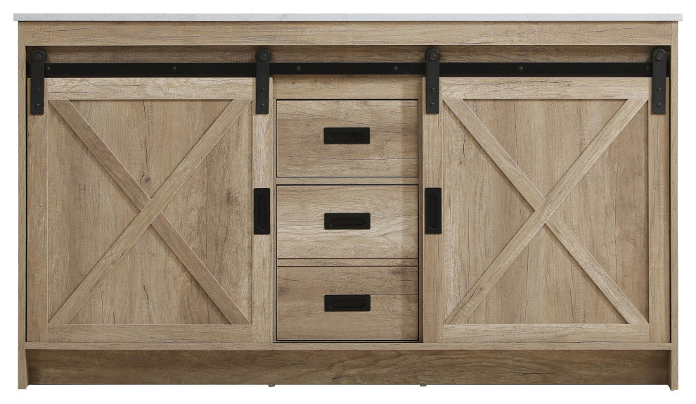 Home Living 60" Double Bathroom Vanity, Natural Oak