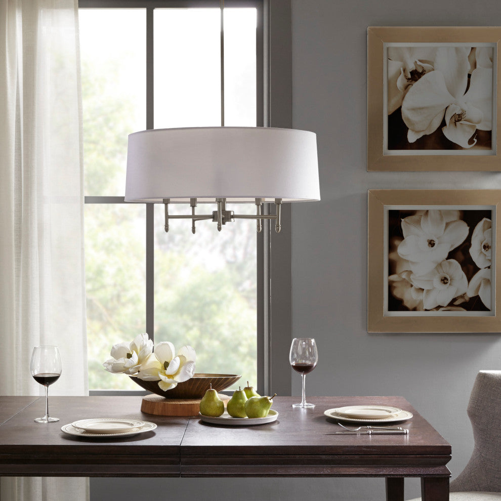 Hampton Hill 5-Light Dimmable Adjustable Height Chandelier, Silver/White