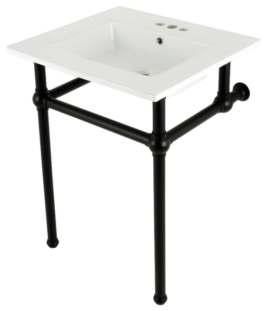 Kingston Brass KVBH25227W4B0 25" Console Sink, Legs, 4", 3 Hole