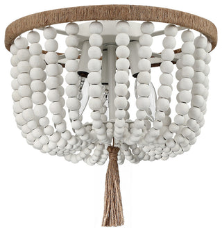 12.6" W 3-Light Bohemia Antique White Wood Beaded Flush Mount Ceiling Light