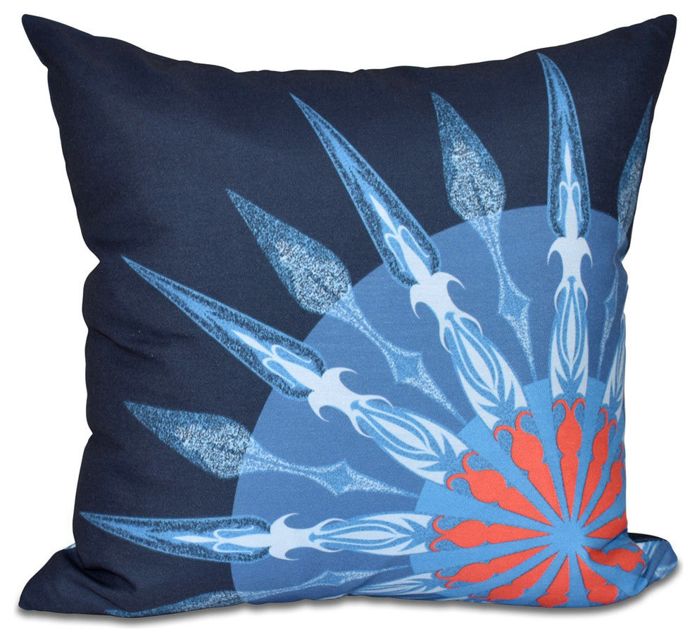 Sailor'S Delight, Geometric Print Pillow, Navy Blue, 16"x16"