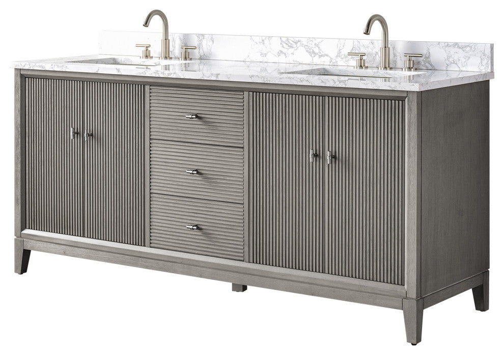 Vanity Art Bathroom Vanity with Engineered Marble Top and Sink, Driftwood Gray, 72" (Double Sink), Brushed Nickel