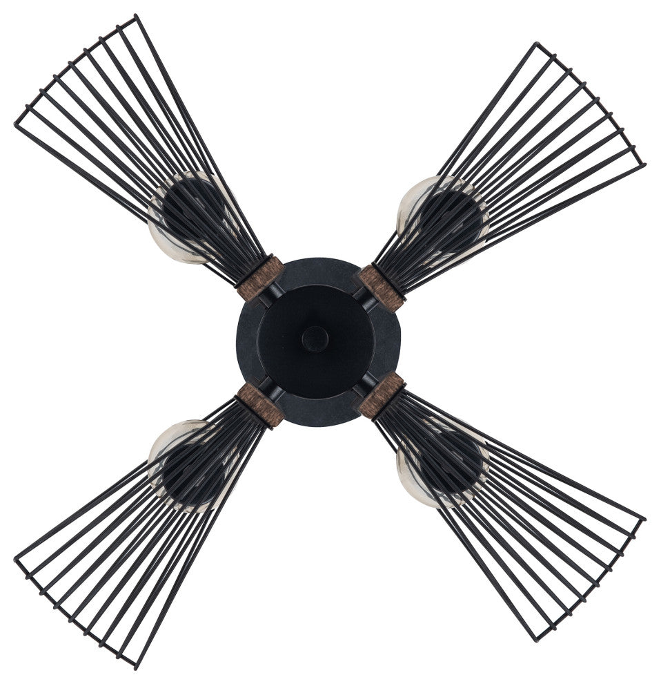 4 Light Black Wood Pendant