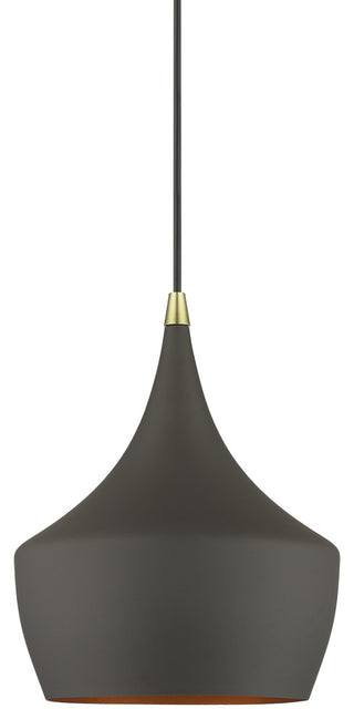 Waldorf 1-Light Bronze Pendant, Antique Brass Accents