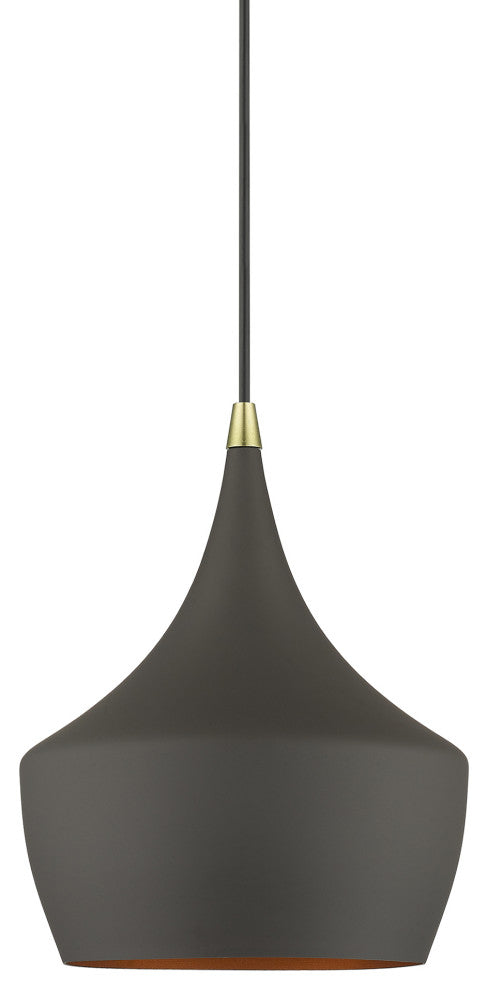 Waldorf 1-Light Bronze Pendant, Antique Brass Accents