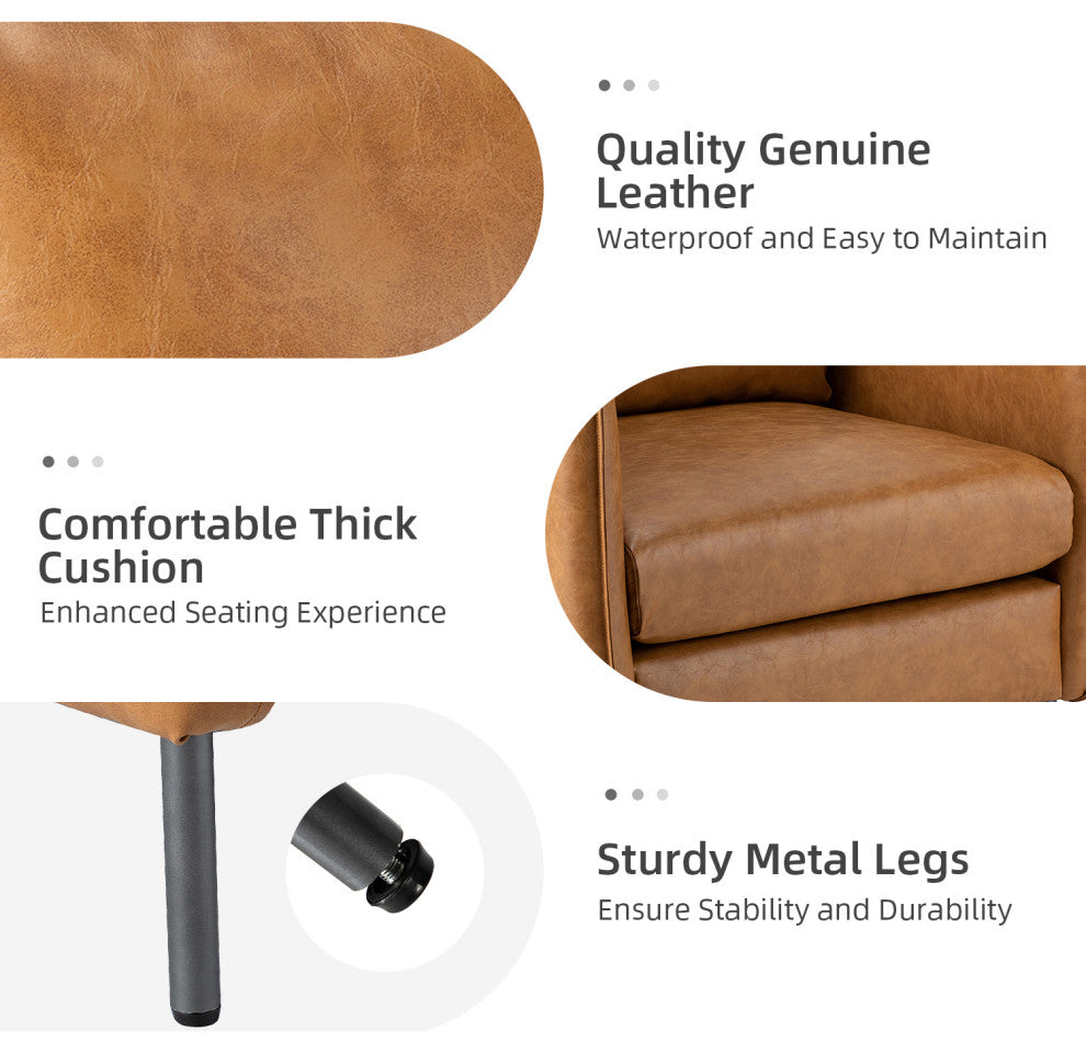 Traditional Leather Armchair With Metal Legs, Camel