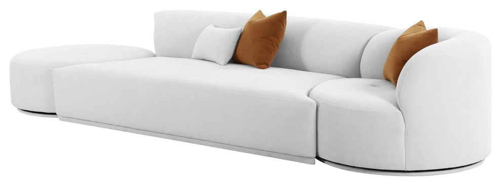 Fickle Grey Velvet 3-Piece Chaise Modular Sofa - Grey