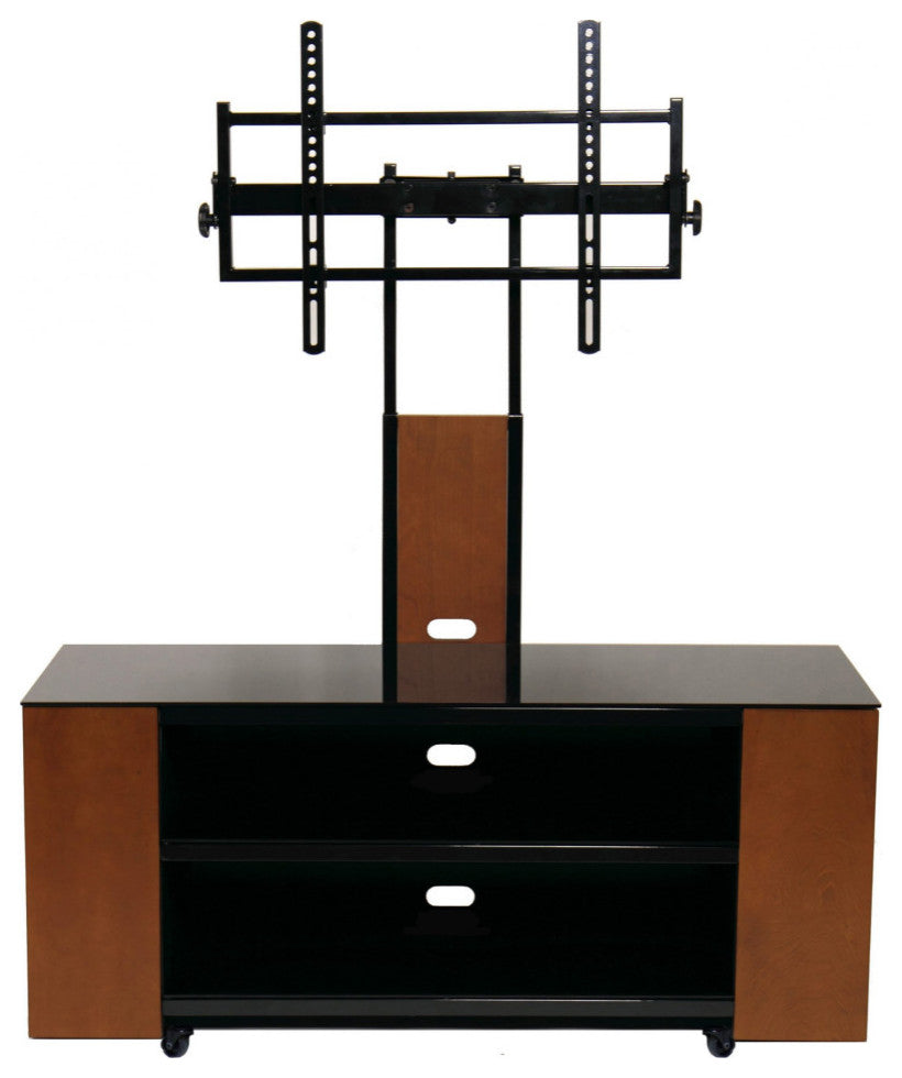 Versatile Tv Stand With Mount & Multimedia Storage Cabinet, Dark Birch/Black