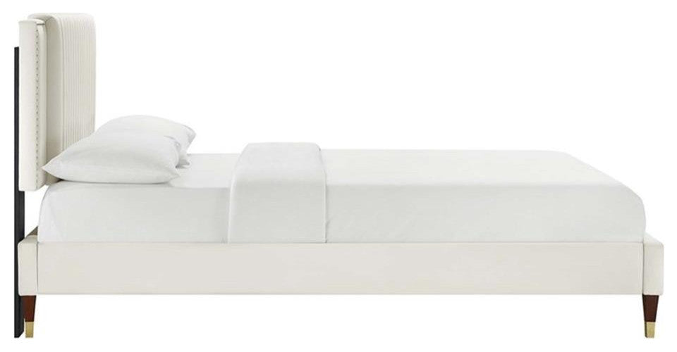 Zahra Channel Tufted Performance Velvet King Platform Bed, White