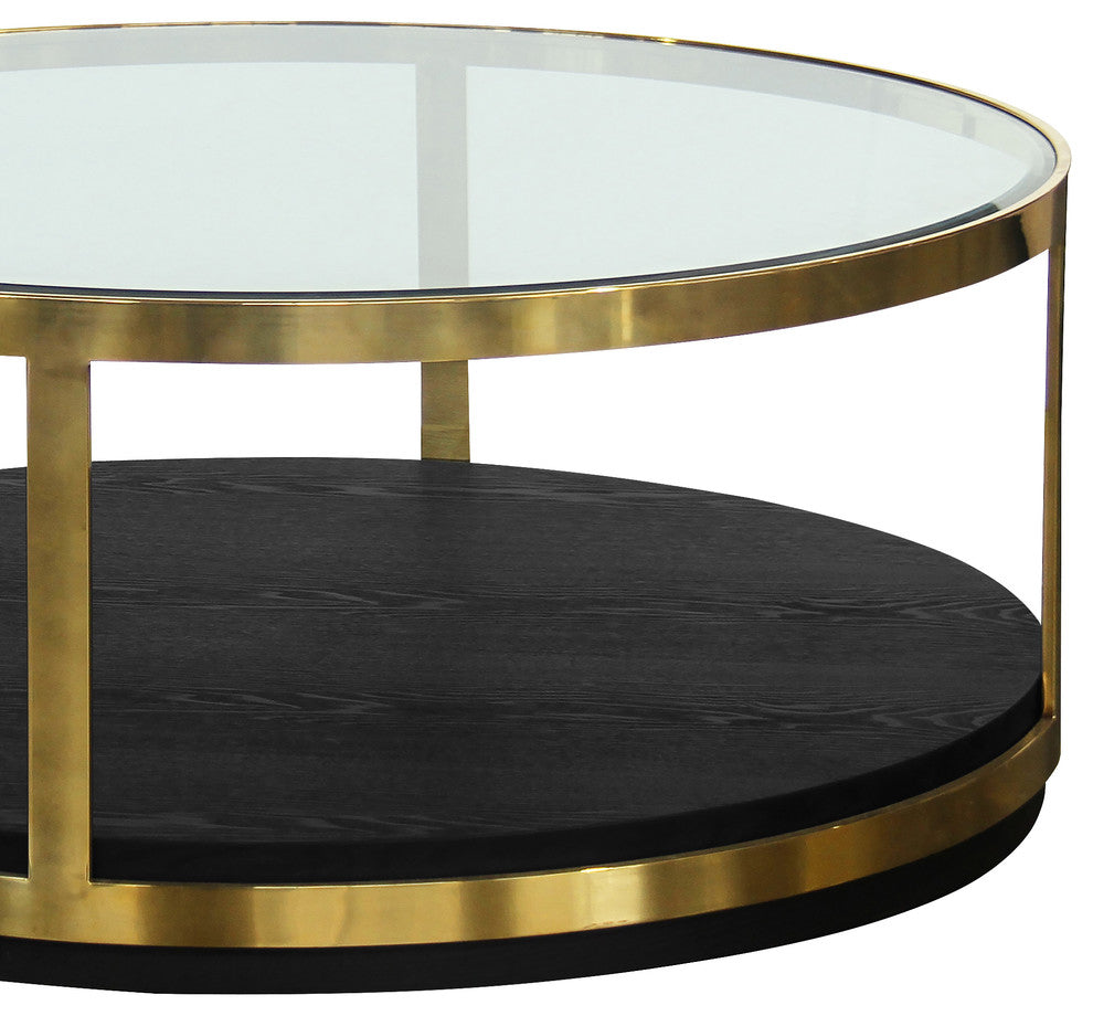 Eada Coffee Table, Brushed Gold Finish and Black Wood