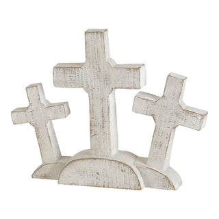Cross Tabletop 3 White Crosses Resin 6.75"