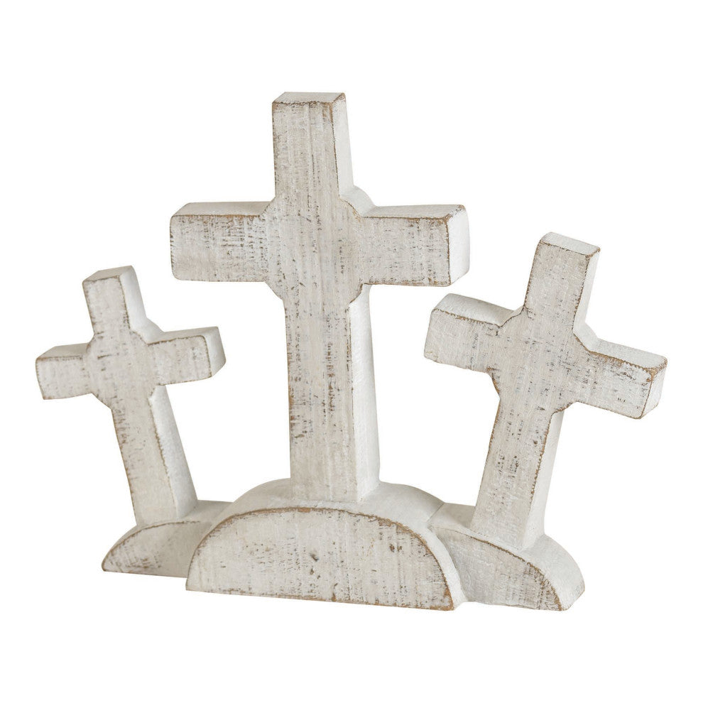 Cross Tabletop 3 White Crosses Resin 6.75"