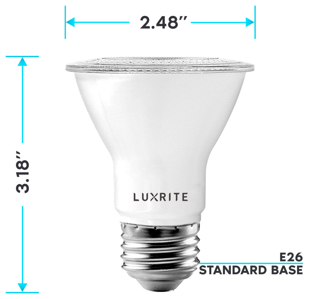 Luxrite 6 Pack PAR20 LED Bulb 7W 3500K Dimmable Wet Rated UL Listed