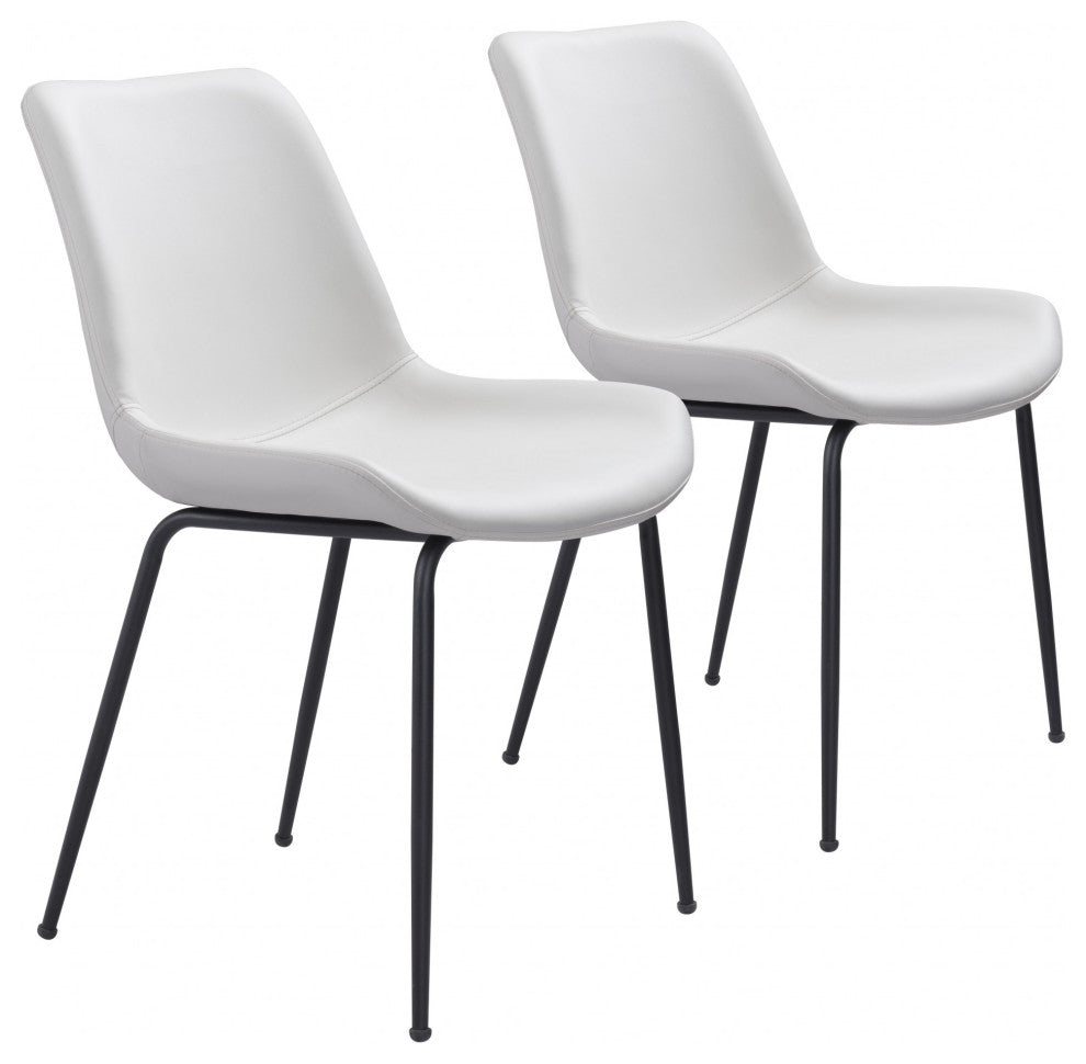 Set of Two White and Black Top Shelf Modern Rugged Dining Chairs