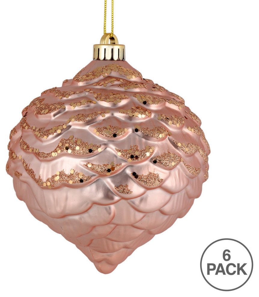 Vickerman N183858D 6" Rose Gold Glitter Pinecone Christmas Ornament, 6 Per Bag