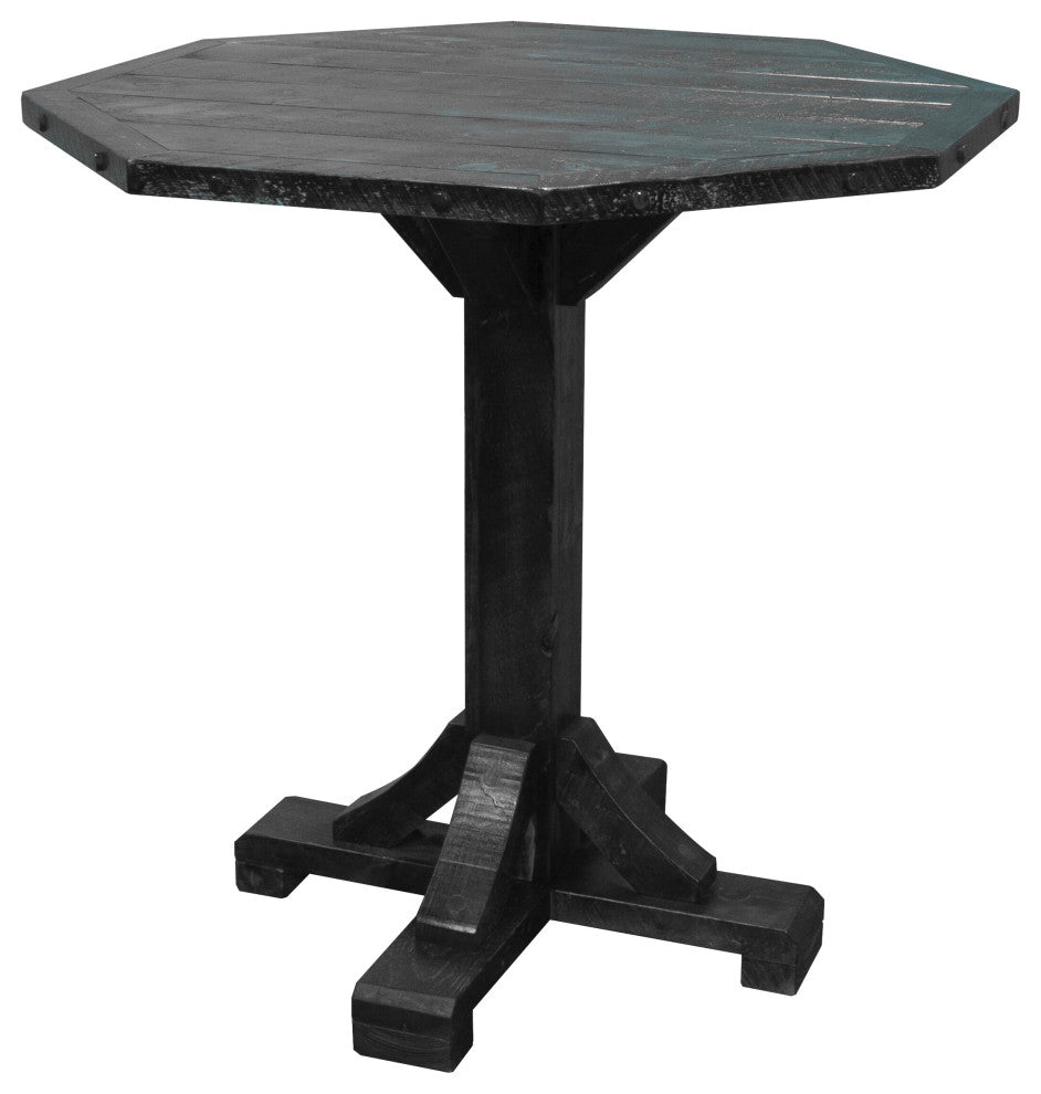 Rustic Barn Wood Style Timber Peg Octagon Pub Table, Smokey Gray, 42 Inch, Counter Height