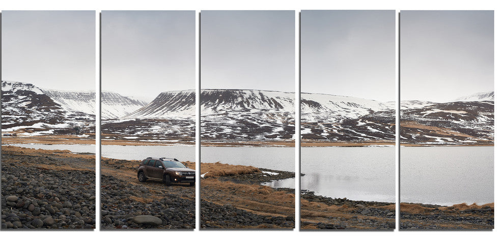 SUV Road Trip Adventure, Landscape Canvas Art Print, 60"x28", 5 Panels