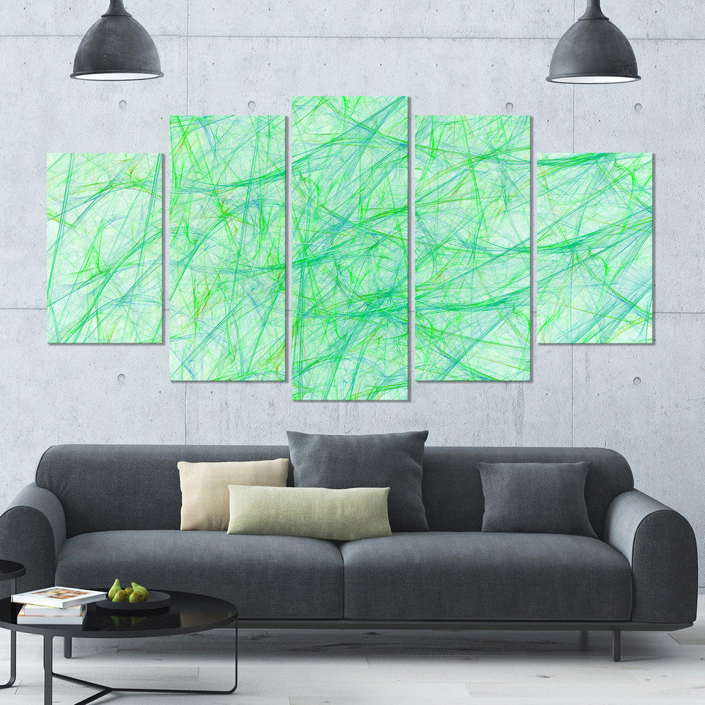 Clear Green Veins of Marble, Contemporary Canvas Art Print, 60"x32", 5 Panels