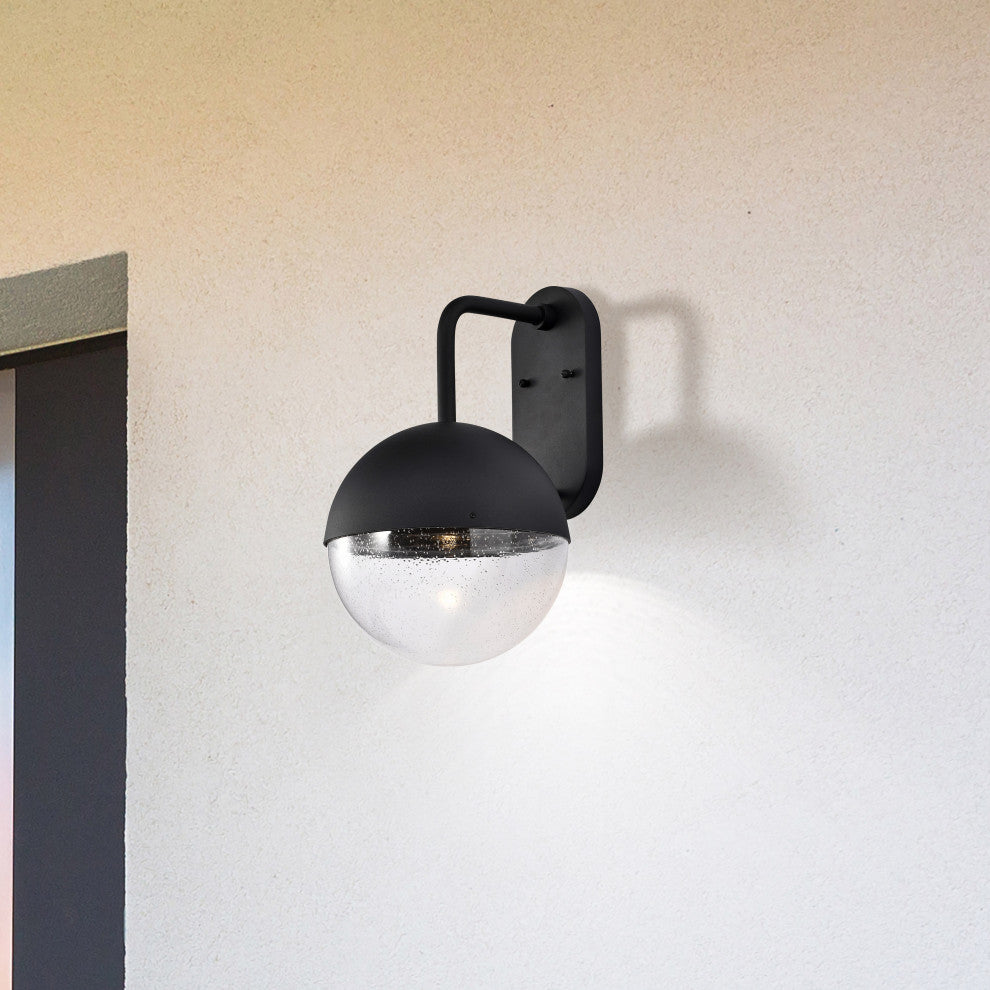 Atmosphere 10W LED Large Wall Lantern, Matte Black/Clear Seeded