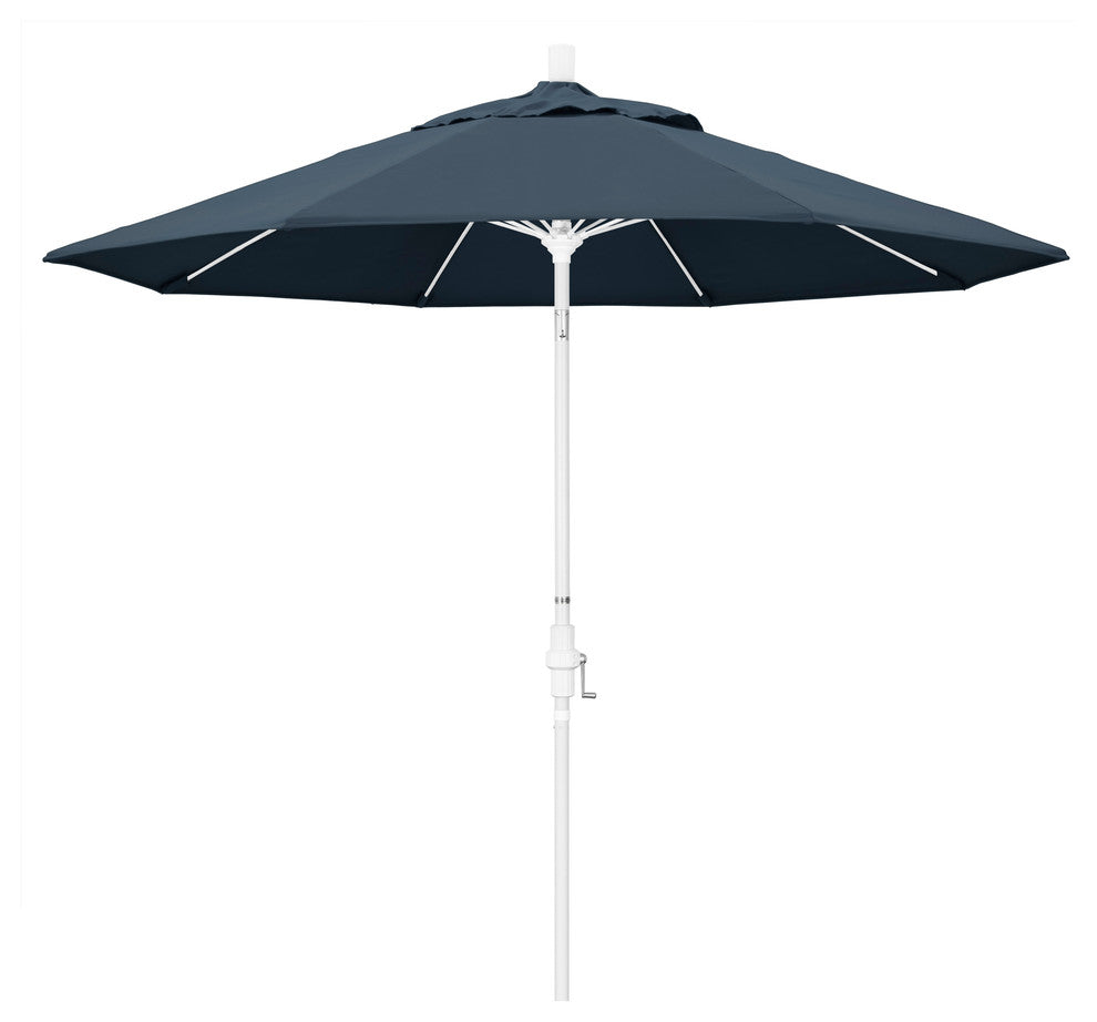 9' Matted White Collar Tilt Crank Aluminum Umbrella, Pacifica, Sapphire