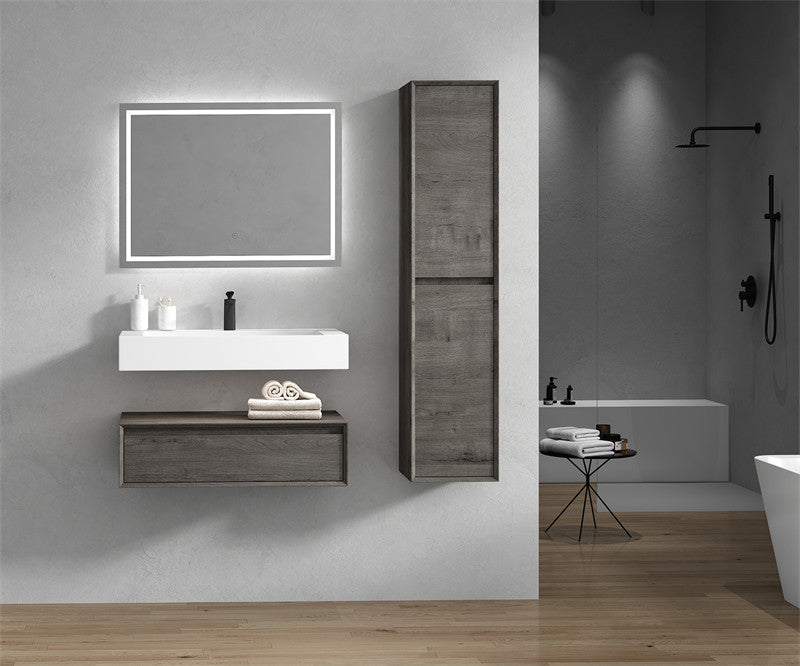 Alysa 36'' Floating Vanity, Acrylic Sink, Smoke Oak