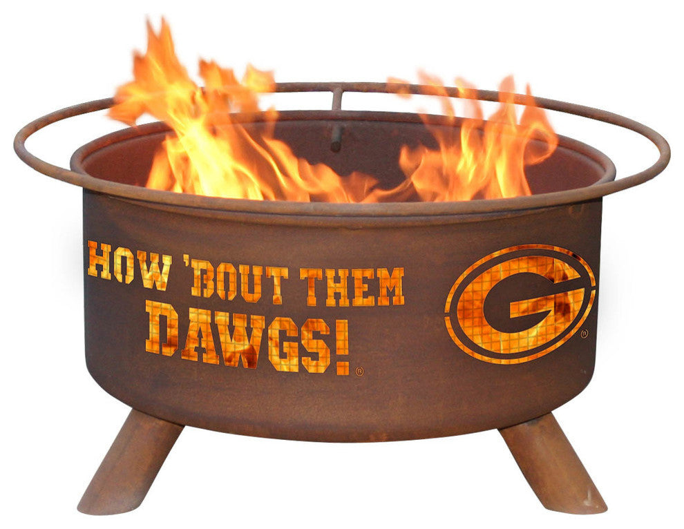 Customizable NCAA Logo Fire Pit, Rust Patina, Georgia