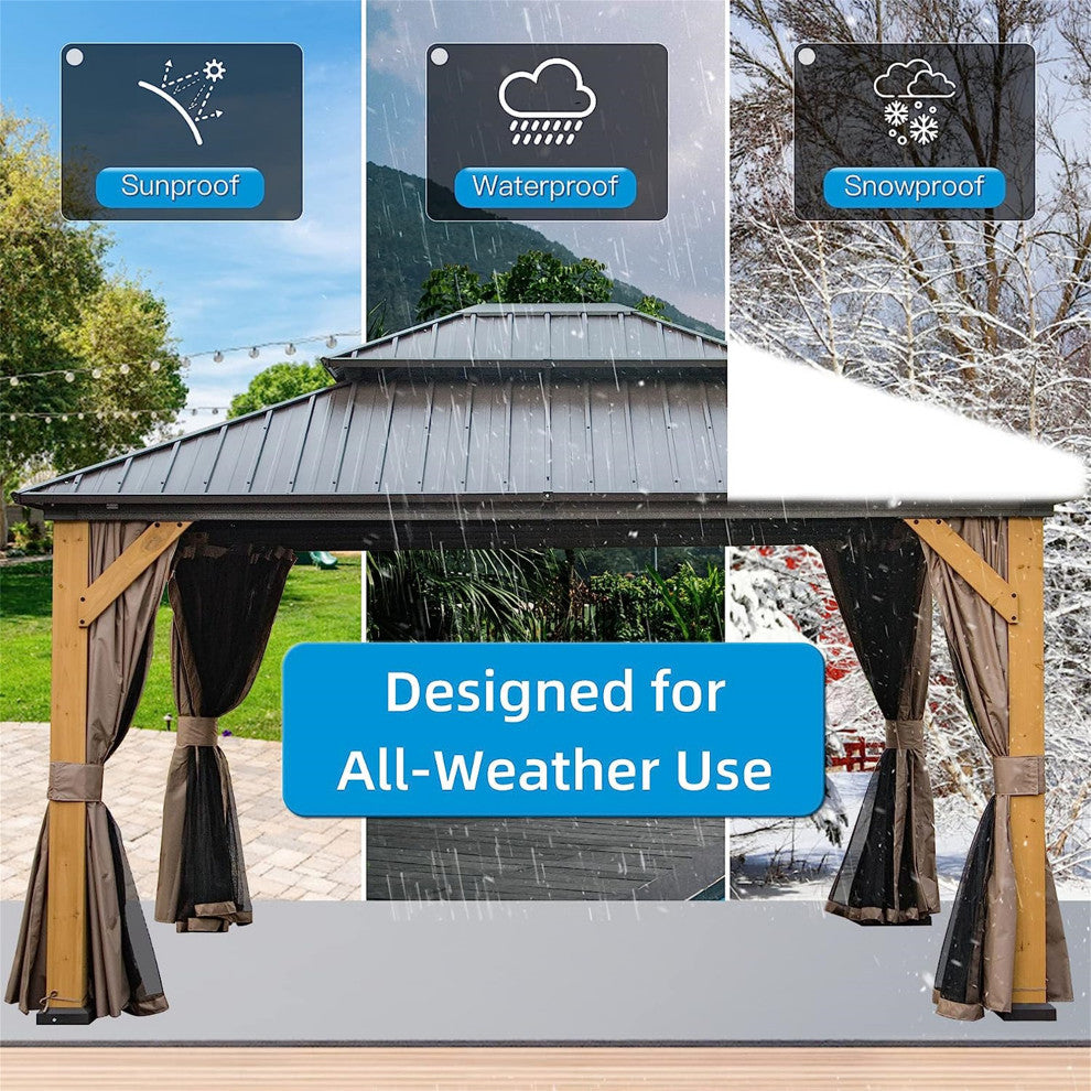 Cedar Wood Gazebo with Galvanized Steel Double Roof, 12'x14'