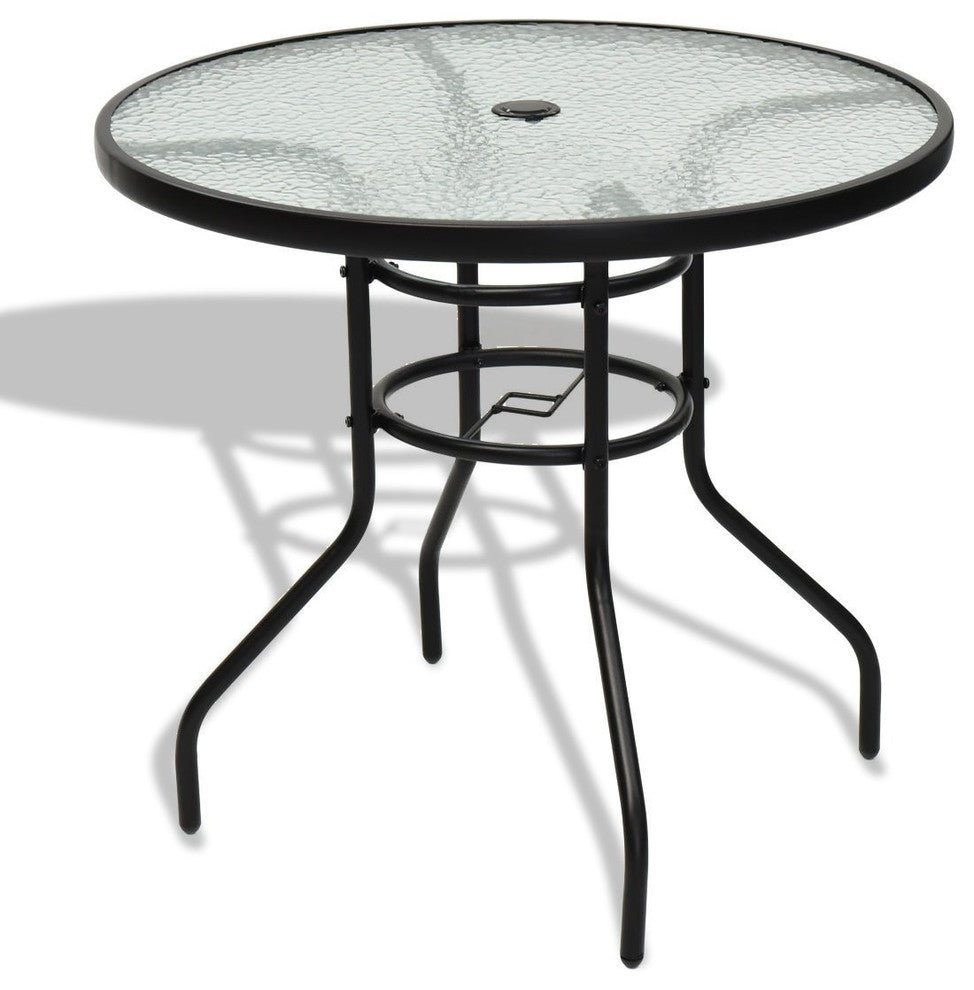 Modern 31.5" Patio Tempered Glass Steel Frame Round Table