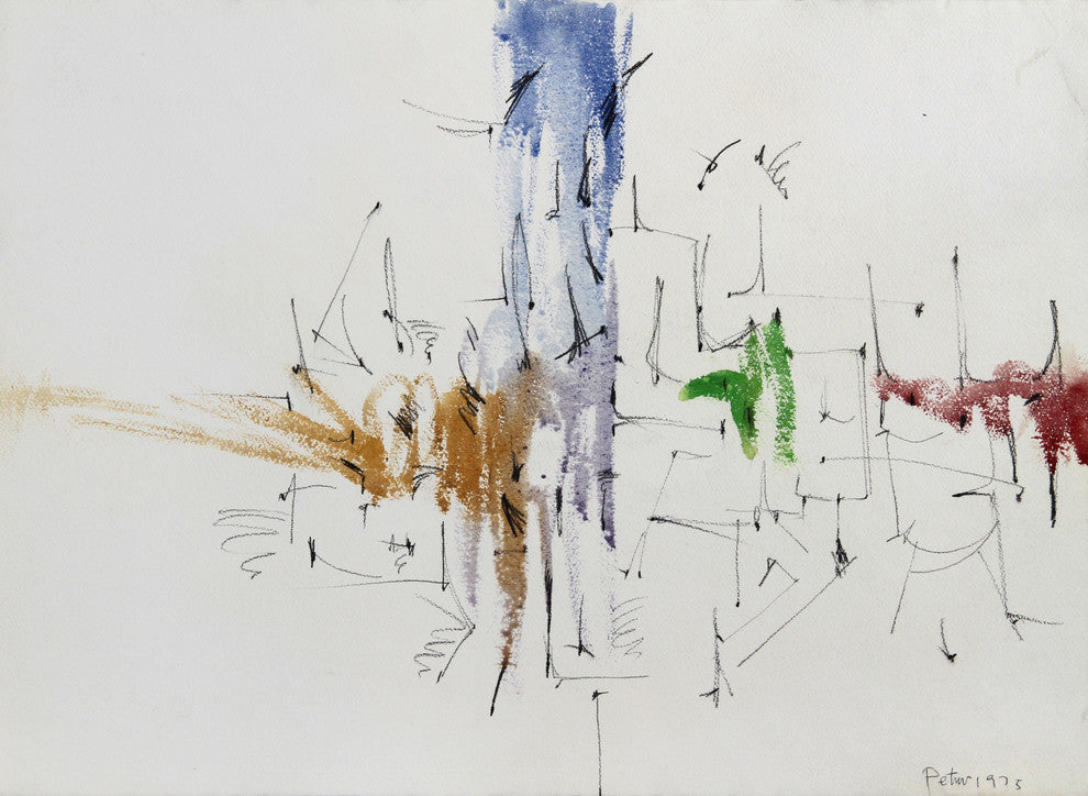 Dimitri Petrov "Untitled, Minimalist Abstract" Pencil and Watercolor Painting