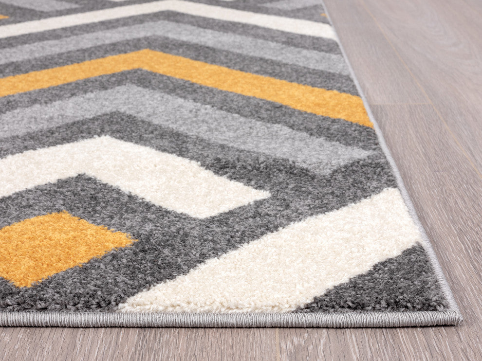 Abani Laguna LAG130A Grey and Yellow Geometric Chevron Area Rug