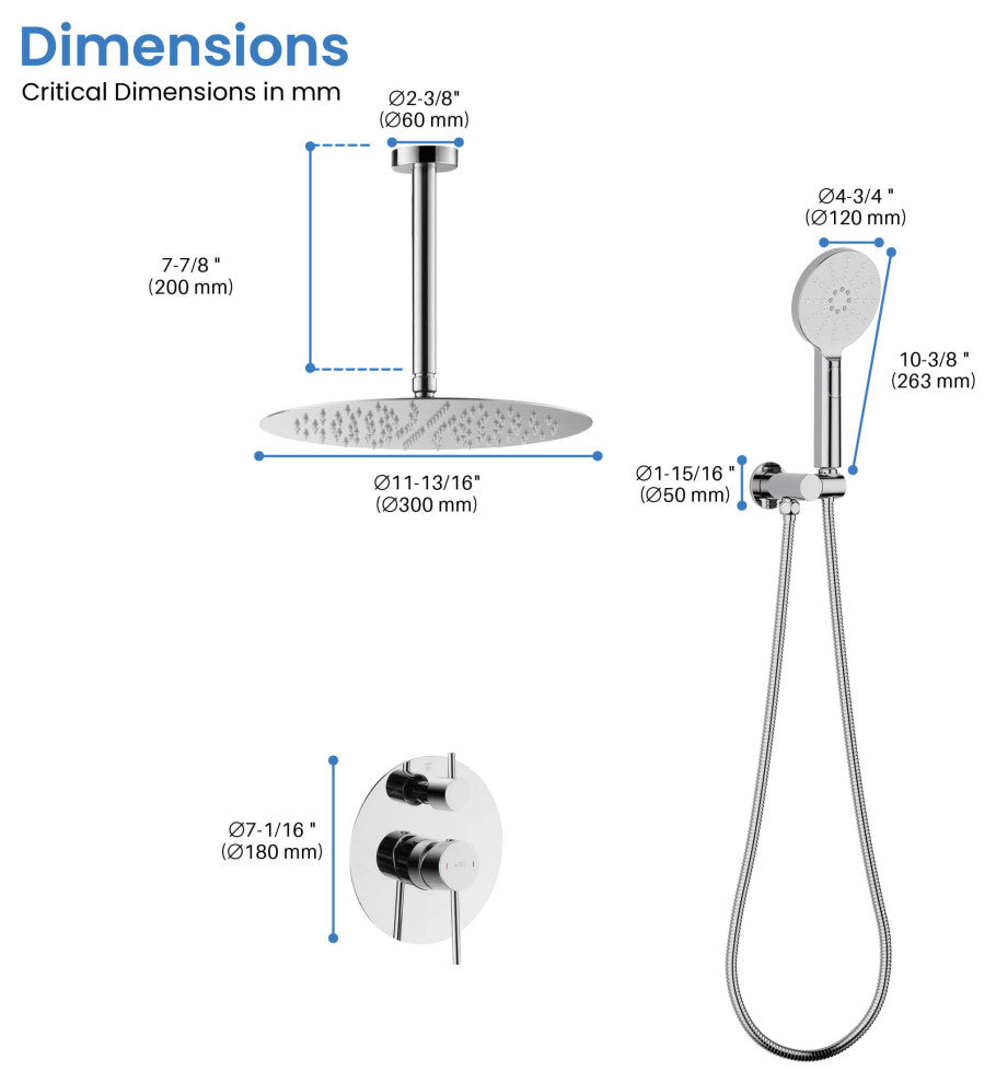 Ceiling Mounted 2-Function Shower System, Rough, Valve, Chrome