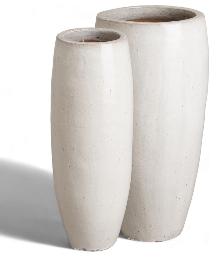 38.5" Round Tall Jar, Distressed White Glaze